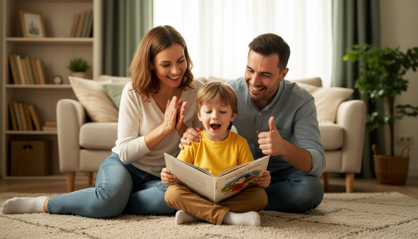 Famiglia che legge insieme un libro